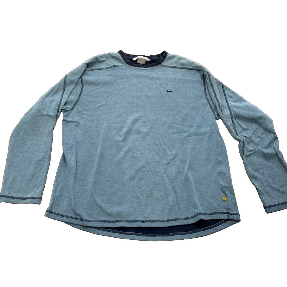 VTG Nike Long Sleeve Thermal Shirt Blue Mini Swoosh Y2K Athletic Top Womens L
